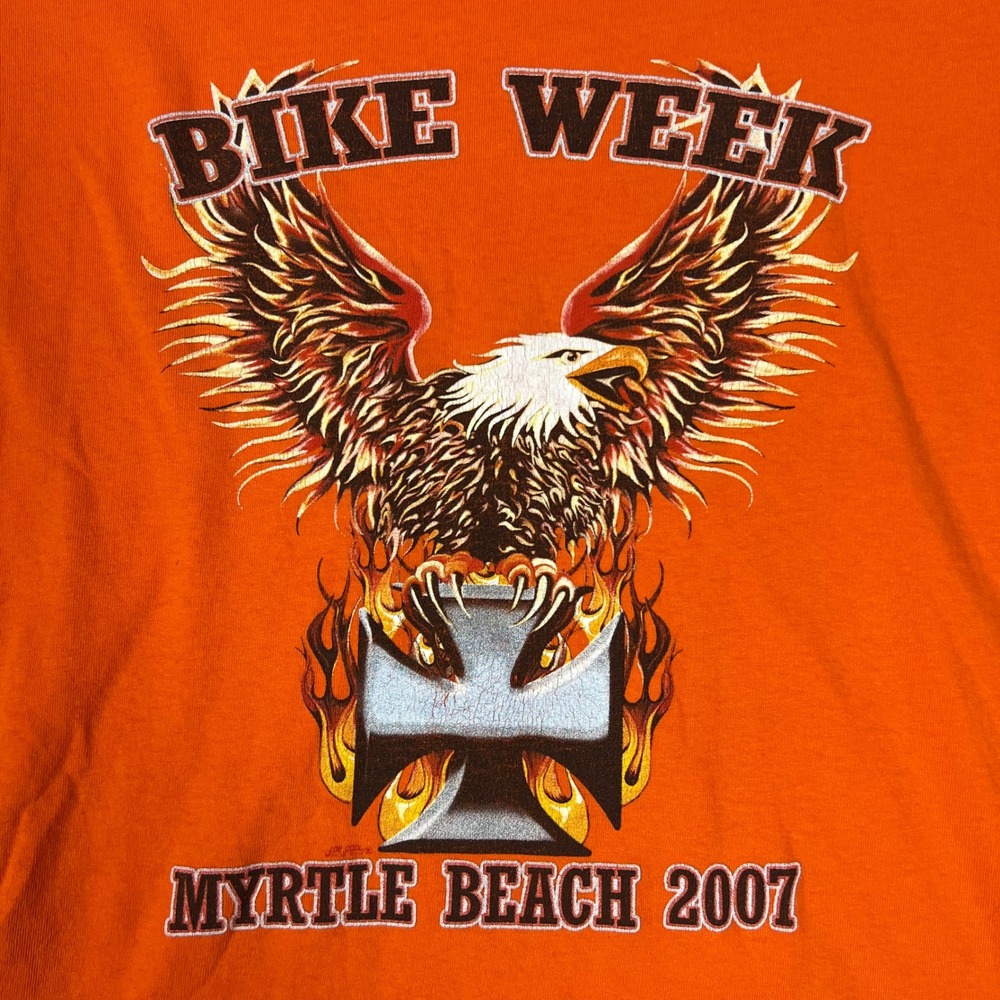 Bike Week 2007 Myrtle Beach T-Shirt Men 2XL Orange Eagle Graphic Tee Biker